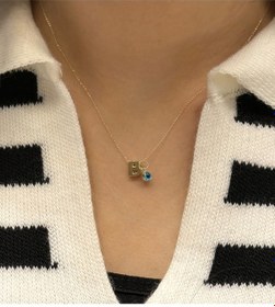 Resim Altın Nazar Boncuklu B Harfli Zincir Sarı 