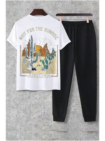 Resim classy moda Unisex Oversize Eşofman Takımı Kısa Kollu T-shirt Rahat Kalıp Günlük Spor Yazlık 