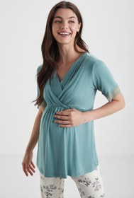 Resim Yumuşak dokulu hamile pijama takımı - Su Yeşili / M 