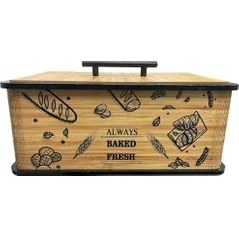 Resim Kapaklı Ahşap Ekmeklik, Kahverengi Doğal Ahşap Malzeme, Mutfak Dekoratif Saklama Kutusu 