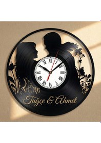 Resim Sevgililer Günü Hediyesi Kişiselleştirilebilir Plak Duvar Saati Siyah 