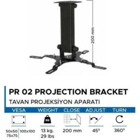 Resim Vontech Pr-02 20CM Projeksiyon Tavan Askı Aparatı 