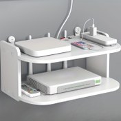 Resim 1 adet TV Set-Üstü Kutu Tutucu Duvar Askısı Dekorasyon Duvar Depolama Rafı Delinmeyen Yönlendirici Depolama WiFi Duvar Depolama Rafı 