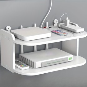 Resim 1 adet TV Set-Üstü Kutu Tutucu Duvar Askısı Dekorasyon Duvar Depolama Rafı Delinmeyen Yönlendirici Depolama WiFi Duvar Depolama Rafı 