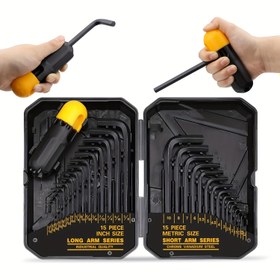 Resim 31 Parça Altıgen Anahtar Seti - Allen Anahtar Seti, SAE ve Metrik Allen Anahtarlar mm(0.07cm-3/8) Isıl İşlem Görmüş, Tork Anahtarı, Yüksek Kaldıraç, Uzun ve Kısa Anahtarlar, Kolay Düzenlenebilir 