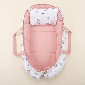 Resim Babynest ve Yastık- Çift Taraflı - Pudra Muslin - Pastel Gökkuşağı 