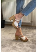 Resim Kadın Rina Beyaz 10 Cm Platfom Topuklu Mantar Taban Terlik & Sandalet K-840 Beyaz 