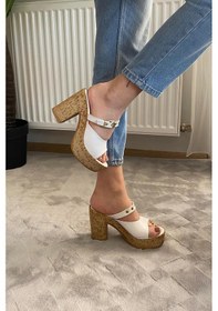 Resim Kadın Rina Beyaz 10 Cm Platfom Topuklu Mantar Taban Terlik & Sandalet K-840 Beyaz 