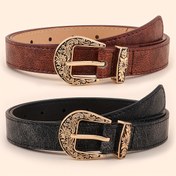 Resim 1 Adet Vintage Punk Kabartmalı Metal Tokalı Kadın Kemer - Eskitme Efekti, Altın Tonlu ve Siyah, Kot Pantolonlar, Elbiseler, Günlük ve Parti Giyimi için Çok Yönlü 