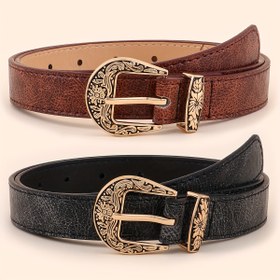 Resim 1 Adet Vintage Punk Kabartmalı Metal Tokalı Kadın Kemer - Eskitme Efekti, Altın Tonlu ve Siyah, Kot Pantolonlar, Elbiseler, Günlük ve Parti Giyimi için Çok Yönlü 