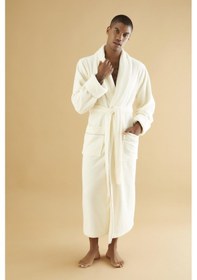 Resim Uzun Şalyaka Triga Bambu Cotton Erkek Bornoz Krem 