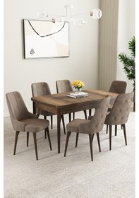 Resim Clara Barok Desen 80x132 Açılabilir Yemek Odası Takımı 4 Sandalye, 1 Bench Cappucino 