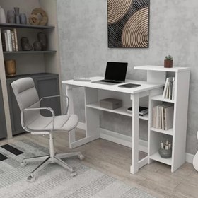Resim Reyo Home Enda SAYE 5 Raflı Kitaplıklı Çalışma Masası Beyaz 