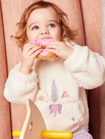 Resim Kız Bebek Peluş Kapüşonlu Sweatshirt Unicorn Aplike Detaylı 