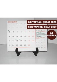Resim Şubat 2026 - Ocak 2027 Yılı Masa Takvimi 12 Yaprak Takvim Hicri Dini Günler Resmi Tatiller 
