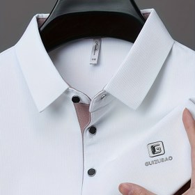 Resim Erkekler için Yazlık Kısa Kollu Polo Gömlek, Harf Deseni, Hafif Polyester, Düğmeli Yaka, Düzenli Kesim - Günlük Giyim için İdeal 