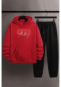 Resim Over Thinking Baskılı Eşofman Takımı Kırmızı 