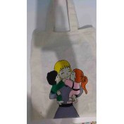 Resim Desenli Ham Kumaş Çanta 