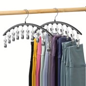 Resim Yoga Pantolonları, Taytlar ve Daha Fazlası İçin Mükemmel - Kauçuk Kaplamalı, Kullanımı Kolay Dolap Düzenleyici - 10 Çamaşır Mandallı Yerden Tasarruflu Kavisli Metal Askı 