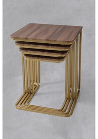 Resim Tekerleksiz - Vegas Zigon Sehpa 4 Lü - Gold - Ceviz 