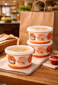 Resim Özkan Ambalaj Temizlik 25 Adet 16 0z Kapaklı Karton Çorba Kasesi Kağıt Yiyecek Yemek Koyma Kabı 