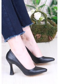 Resim Fort 35707 Düz Sade Cilt Rahat Şık Stiletto Yüksek Topuklu Kadın Ayakkabı Siyah 