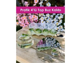 Resim Kitchen Chef 4'lü Küre Buz Topu Kalıbı - Yuvarlak Içecek Buz Topu Dondurucu Buzluk Saklama ve Sunum Kabı 