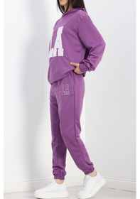 Resim Nakışlı İki İplik Eşofman Takımı Mor 