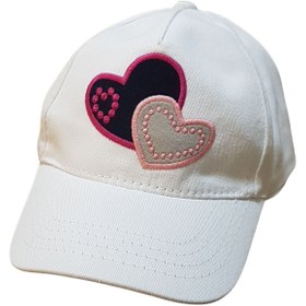 Resim Kitti Kız Bebek 1-3 Yaş Yazlık Siperli Kalp Figürlü Pamuklu Şapka 48 Cm 