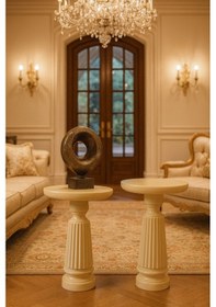 Resim Minimalist Tarz 2 Li Krem Masif Ahşap Zigon Sehpa Seti Beyaz 