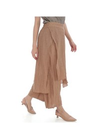 Resim Bohem Stil İtalyan Ham Keten Pantolon Etek-8747 Camel 