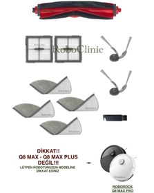 Resim Roboclinic Roborock Q8 Max Pro (2025 Model!!) Robot Süpürge Uyumlu Yedek Fırça, Hepa Filtre, Mop- 10 Parça 