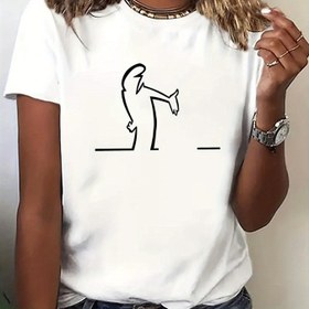 Resim Kadınlar İçin Rahat Kesim, Playful Breakdance Baskılı Siyah Beyaz Kontrastlı Grafik Tişört - Yuvarlak Yaka, Nefes Alabilen Orta Esnek Kumaş, Makinede Yıkanabilir, Günlük Giyim ve Hafif Egzersiz için Spor Stili, Mizahi Tasarım, Orta Elastikiyet 