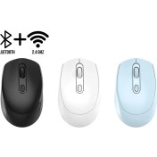 Resim Platoon PL-1865 USB Mavi/siyah/beyaz 3 Renk 2in1 Bluetooth ve 2.4ghz Şarjlı Type-C Girişli Sessiz Kablosuz Mouse 
