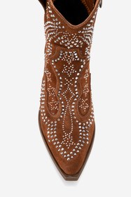 Resim Dericlub Kadın Taşlı Kalın Taban Western Bot Gerçek Süet Deri ZY 1610 TABA 