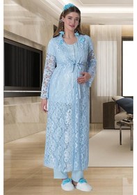 Resim Mecit Pijama Mecit 6060 Bayan Mavi Sabahlık Gecelik Pijama Hamile Lohusa Set 001 