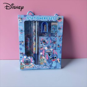 Resim Disney Stitch Temalı Okul Malzemeleri Seti, Cetvel, Kalem, Defter ve Daha Fazlası İçeren Yaratıcı Çizim Ofis Eşyaları Hediye Kutusu, Mükemmel Tatil Hediyesi. Parti Çantası 
