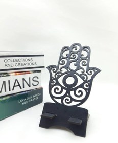 Resim RetroLazer Ahşap Telefon Tutucu Şarj Standı Fatma Ana Eli 