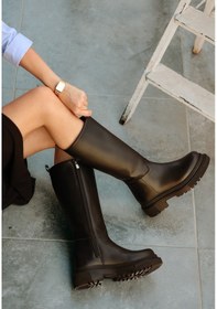 Resim Kadın Siyah Fermuarlı Kalın Taban Kısa Topuklu Çizme - Idax Çok Renkli 