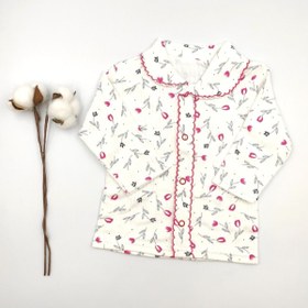 Resim bebekstar Bebek Star Krem Çiçek Desenli Kız Bebek Pijama Takımı %100 Cotton 