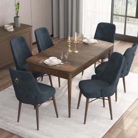 Resim Canisa Concept Are Serisi, 80X132 Açılabilir Mdf Masa, Barok Ahşap Desenli Mutfak Masa Takımı, 6 Sandalye 