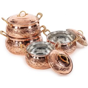 Resim Antep Sepeti Bakır Nakışlı 4'lü Güveç Tencere Seti 