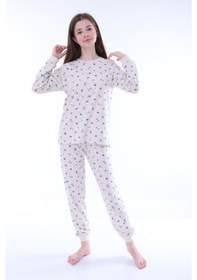 Resim Zuzunga Minimal Çiçek Detaylı Mavi Kız Çocuk Pijama Takımı Mavi 