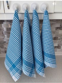 Resim Pamuklu Turkuaz Renkli Pöti Kareli 4'lü Kurulama Bezi,peçete 