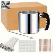 Resim 122 Parça/1 Set DIY Mum Yapım Kiti Malzemeleri, 43.96 Onsluk Döküm Kabı, 10 Ahşap Fitil Tutucu, 50 Adet Mum Fitili ve 50 Adet Fitil Sticker ile Birlikte 