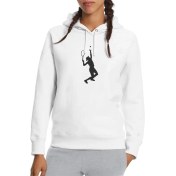 Resim Qivi Tennis Spor Baskılı Beyaz Kadın Örme Kapşonlu Sweatshirt Uzun Kol 