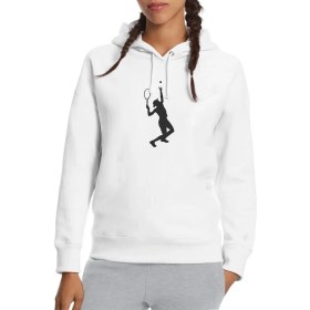 Resim Qivi Tennis Spor Baskılı Beyaz Kadın Örme Kapşonlu Sweatshirt Uzun Kol 