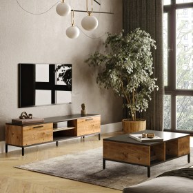 Resim Robin Home Troya Serisi Tv Sehpası + Orta Sehpa Metal Ayaklı Çam 2'li Takım 