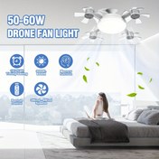 Resim Modern Drone-Shaped Tavan Fanı Işığı, Siyah ve Beyaz, Kolay Kurulum E27 Arayüzü, Üç Renkli Adım Adım Karartma, Üç Hızlı Rüzgar Kontrolü, Uzaktan Kumandalı, İş Masası, Çalışma, Yatak Odası, İç Mekan Kullanımı İçin Tavan Fanları İçin İdeal 