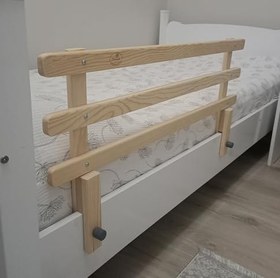 Resim Doğal Ahşap Bebek Çocuk Yatak Koruma Bariyeri Korkuluk Beşik Korkuluğu 90x45 